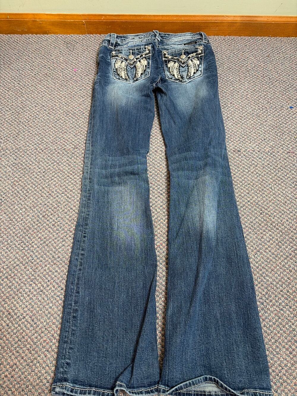 Miss Me Girls Medium Wash Embellished Rhinestone Bootcut Jeans 14